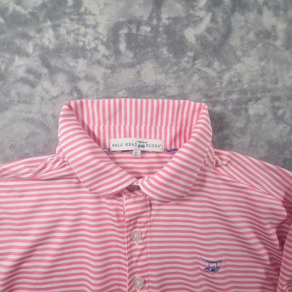 Bald Head Blues Mens L Short Sleeve Polo Shirt Striped Pink